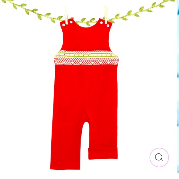 Pleats and Stitches Red Christmas Courdory Overalls 9m - Picture 2 of 5